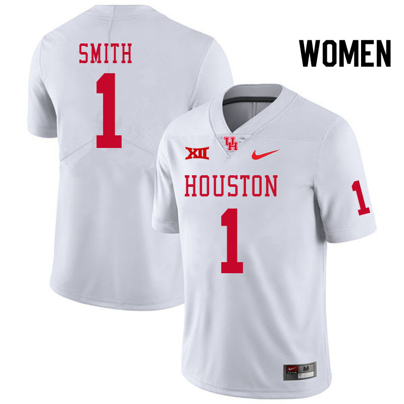 Women #1 Donovan Smith Houston Cougars Big 12 XII College Football Jerseys Stitched-White - Click Image to Close